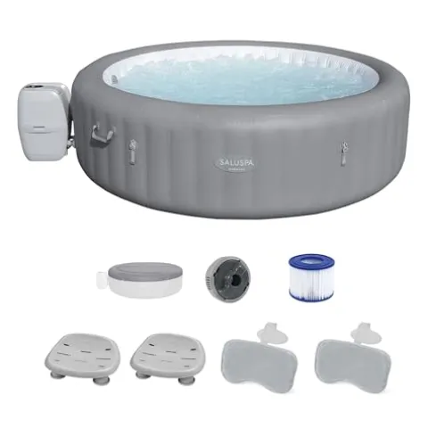 Bestway SaluSpa Grenada AirJet Inflatable Hot Tub with Non-Slip Seats and Padded Headrests, Gray