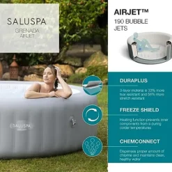 Bestway SaluSpa Grenada AirJet Inflatable Hot Tub 8 Pack Gray