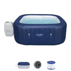 Bestway SaluSpa Hawaii AirJet Inflatable Hot Tub with EnergySense Cover + Spa Seat 6 Pack + Headrest Pillows 2 Pack Blue