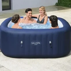 Bestway SaluSpa Hawaii AirJet Inflatable Hot Tub 6 Person with 140 Jets, Blue & Gray