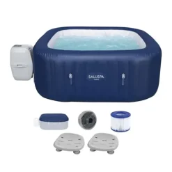 Bestway SaluSpa Hawaii AirJet Inflatable Hot Tub 6 Person with 140 Jets, Blue & Gray