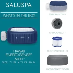 Bestway SaluSpa Hawaii AirJet 4-6 Person Inflatable Hot Tub with EnergySense Cover Blue
