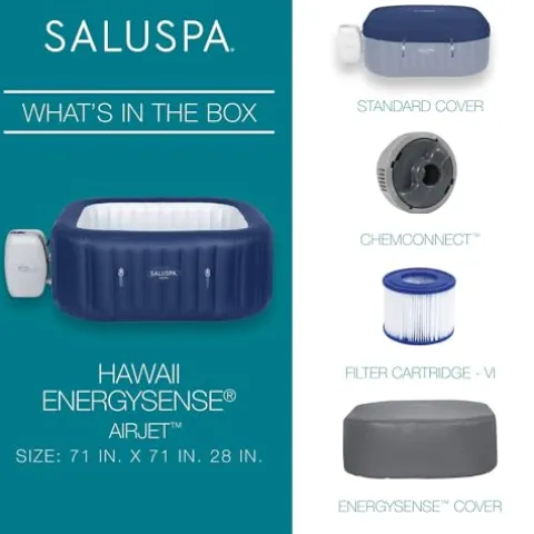 Bestway SaluSpa Hawaii AirJet 4-6 Person Inflatable Hot Tub with EnergySense Cover Blue