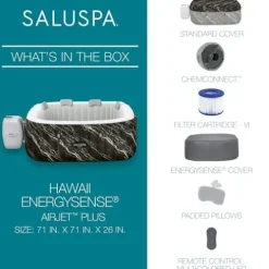Bestway SaluSpa Hawaii EnergySense Smart Luxe AirJet Inflatable Hot Tub Spa Black Marble