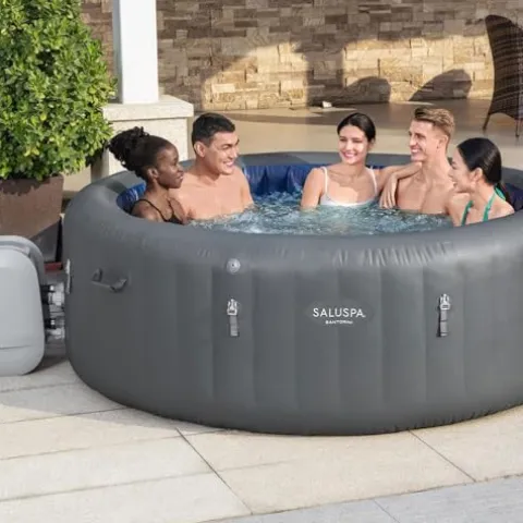 Bestway SaluSpa Santorini HydroJet Inflatable Hot Tub 180 Jets 6-Pack Non Slip Seats