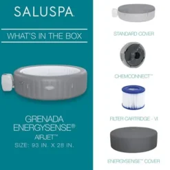 Bestway SaluSpa Santorini HydroJet Inflatable Hot Tub with EnergySense Cover