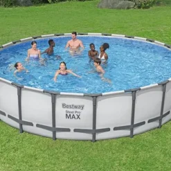 Bestway Steel Pro MAX 20 Foot x 52 Inch Round Above Ground Swimming Pool Set Gray