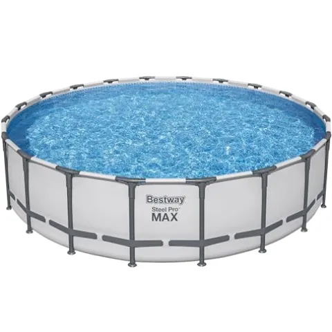 Bestway Steel Pro MAX 20 Foot x 52 Inch Round Above Ground Swimming Pool Set Gray