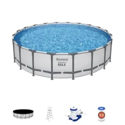Bestway Steel Pro MAX 20 Foot x 52 Inch Round Above Ground Swimming Pool Set Gray