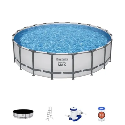 Bestway Steel Pro MAX 20 Foot x 52 Inch Round Above Ground Swimming Pool Set Gray