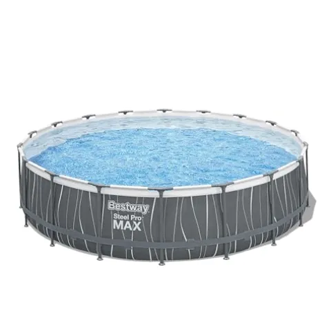 Bestway Steel Pro MAX 18 Foot x 48 Inches Round Swimming Pool Set Grey Print LED