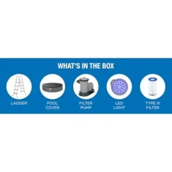 Bestway Steel Pro MAX 18 Foot x 48 Inches Round Swimming Pool Set Grey Print LED