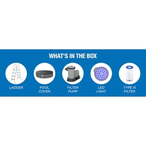 Bestway Steel Pro MAX 18 Foot x 48 Inches Round Swimming Pool Set Grey Print LED