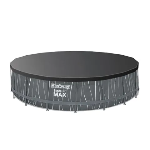 Bestway Steel Pro MAX 18 Foot x 48 Inches Round Swimming Pool Set Grey Print LED