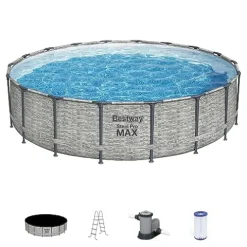Bestway Steel Pro MAX 18ft x 48in Round Metal Frame Above Ground Swimming Pool Set Gray
