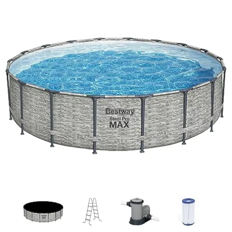 Bestway Steel Pro MAX 18ft x 48in Round Metal Frame Above Ground Swimming Pool Set Gray