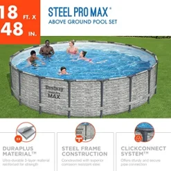 Bestway Steel Pro MAX 18ft x 48in Round Metal Frame Above Ground Swimming Pool Set Gray