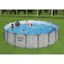 Bestway Steel Pro MAX 18ft x 48in Round Metal Frame Above Ground Swimming Pool Set Gray