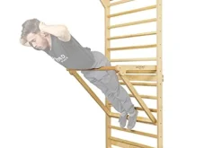 Beyond Balance Personal Training Tower: Fitness Stall Bars with Adjustable Pull-Up Dip Bar Attachment (1.5″ Round, Poplar Rungs)