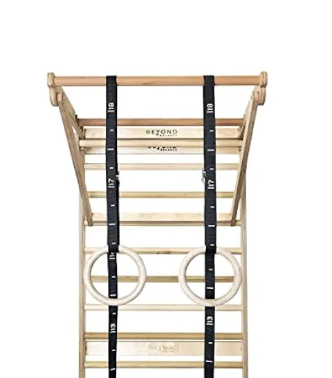 Beyond Balance Stall Bar Training Tower with Adjustable Pull-Up Dip Bar Attachment – Beech Rungs