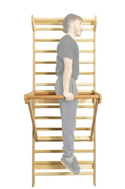 Beyond Balance Stall Bar Training Tower with Adjustable Pull-Up Dip Bar Attachment – Beech Rungs