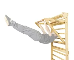 Beyond Balance Stall Bar Training Tower with Adjustable Pull-Up Dip Bar Attachment – Beech Rungs