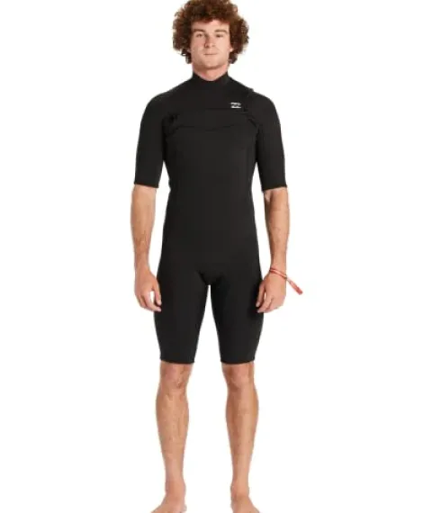 Billabong Mens 2/2mm Absolute Chest Zip Short Sleeve Springsuit Black
