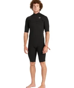 Billabong Mens 2/2mm Absolute Chest Zip Short Sleeve Springsuit Black