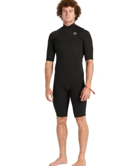 Billabong Mens 2/2mm Absolute Chest Zip Short Sleeve Springsuit Black