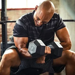 BK BodyKore Rubber Coated Hex Dumbbell Set with Frame & Commercial Rack Black