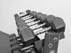 BK BodyKore Rubber Hex Dumbbell Set with 3 Tier Commercial Rack