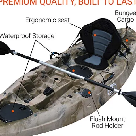 BKC FK184 9 Solo Sit-On-Top Kayak w/Premium Memory Foam Seat – Camo