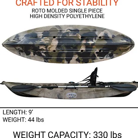 BKC FK184 9 Solo Sit-On-Top Kayak w/Premium Memory Foam Seat – Camo
