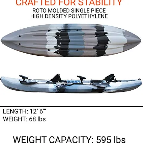 BKC TK219 Tandem Sit-On-Top Fishing Kayak with Padded Seats and Paddles Grey Camo