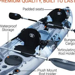 BKC TK219 Tandem Sit-On-Top Fishing Kayak with Padded Seats and Paddles Grey Camo