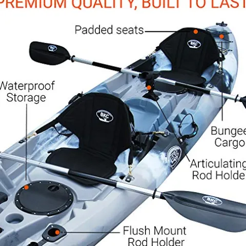 BKC TK219 Tandem Sit-On-Top Fishing Kayak with Padded Seats and Paddles Grey Camo