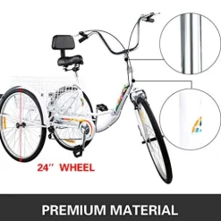 Bkisy Adult 7-Speed Tricycle White
