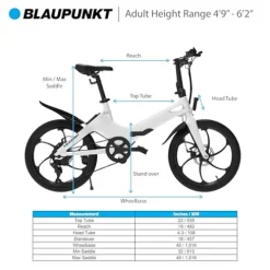 BLAUPUNKT Folding Electric Bike 350W Lightweight UL Certified 20 Inch White
