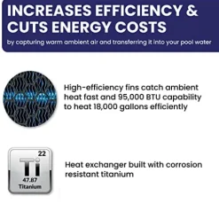 Blue Torrent ComforTemp Heat Pump – 18,000 Gallon Pool Pump – 95,000 BTU Blue & Black