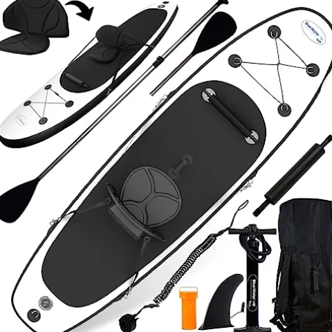 Blue Water Toys Inflatable Crossover Stand Up Paddle Board/Kayak Kit White and Black