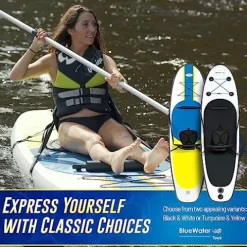 Blue Water Toys Inflatable Crossover Stand Up Paddle Board/Kayak Kit White and Black