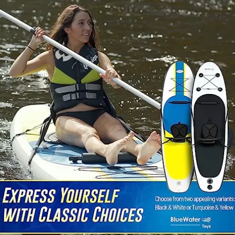 Blue Water Toys Inflatable Crossover Stand Up Paddle Board/Kayak Kit White and Black