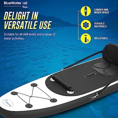 Blue Water Toys Inflatable Crossover Stand Up Paddle Board/Kayak Kit White and Black