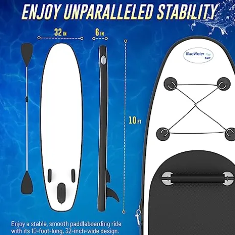 Blue Water Toys Inflatable Crossover Stand Up Paddle Board/Kayak Kit White and Black