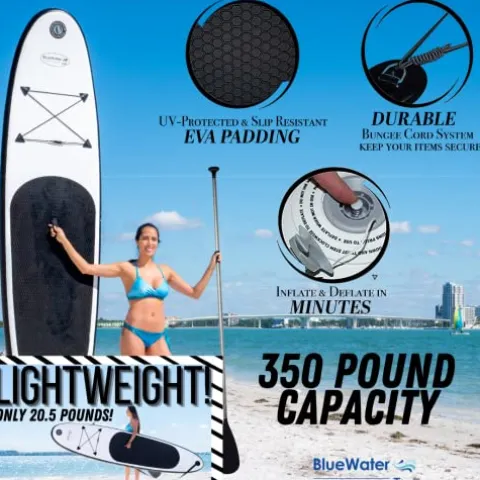 Blue Water Toys Inflatable Stand Up Paddle Board Kit Black