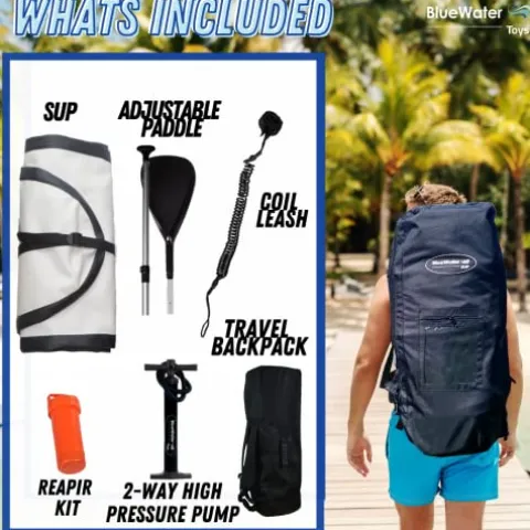 Blue Water Toys Inflatable Stand Up Paddle Board Kit Black