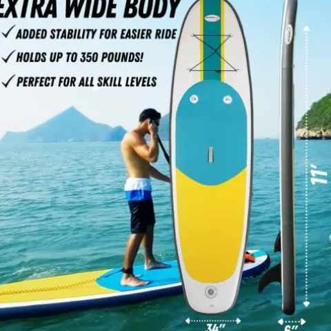 Blue Water Toys Portable Inflatable Stand Up Paddle Board Kit Turquoise/Yellow