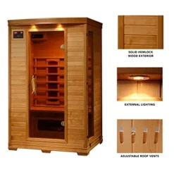 Blue Wave HeatWave BSA2406 2-Person Deluxe Ceramic Infrared Sauna, 1-2, Hemlock