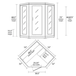 Blue Wave 3-Person Hemlock Corner Infrared Sauna w/ 7 Carbon Heaters Brown