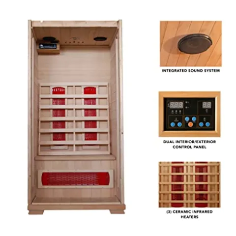 Blue Wave Radiant Saunas BSA2400 1-2 Person Hemlock Ceramic Infrared Sauna Brown